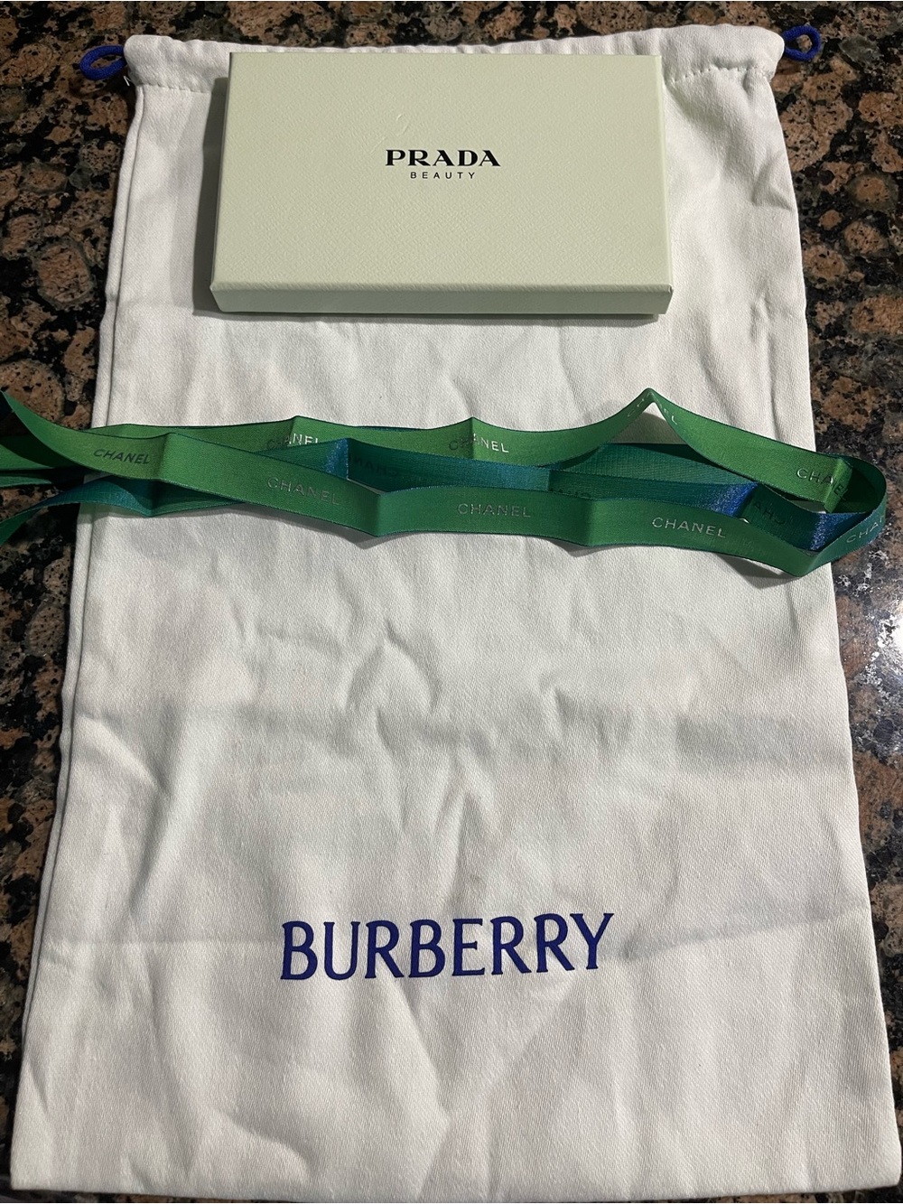 Luxury Packaging Bundle - Chanel Ribbon, Prada Box and Burberry Dustbag